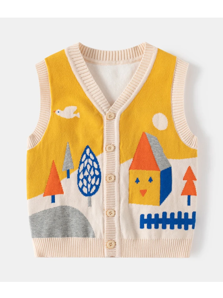 2-6Y Toddler Sweater Children Tank Autumn Winter Boy Girl Sweater Clothes Sleeveless Vest Infant Knitted Cardigan Cute Knitwear