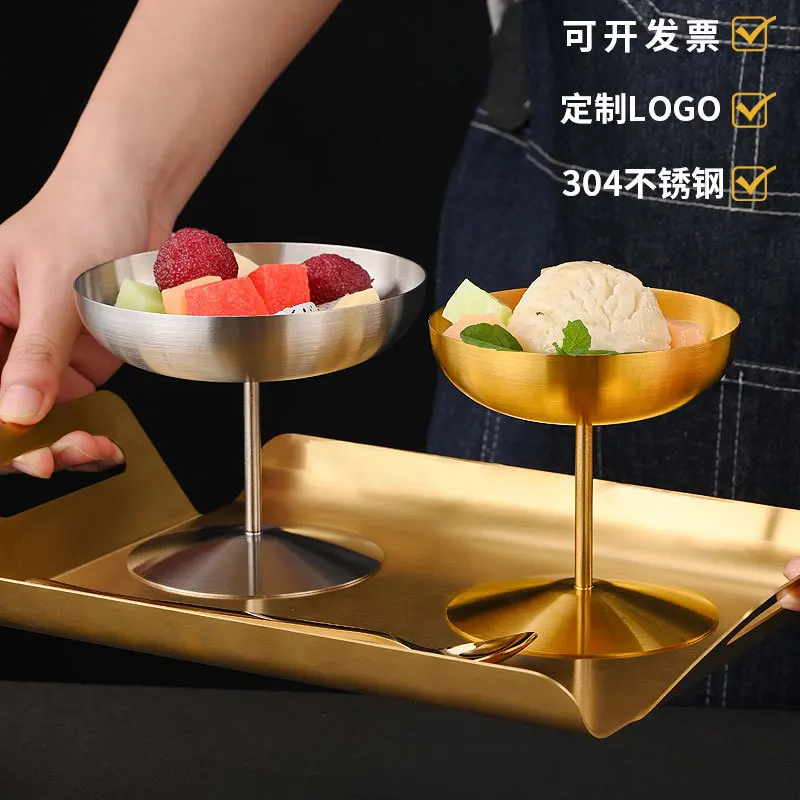 6Pcs stainless steel 304 goblet ice cream cup ice cream cup bartending pudding  snowball salad dessert