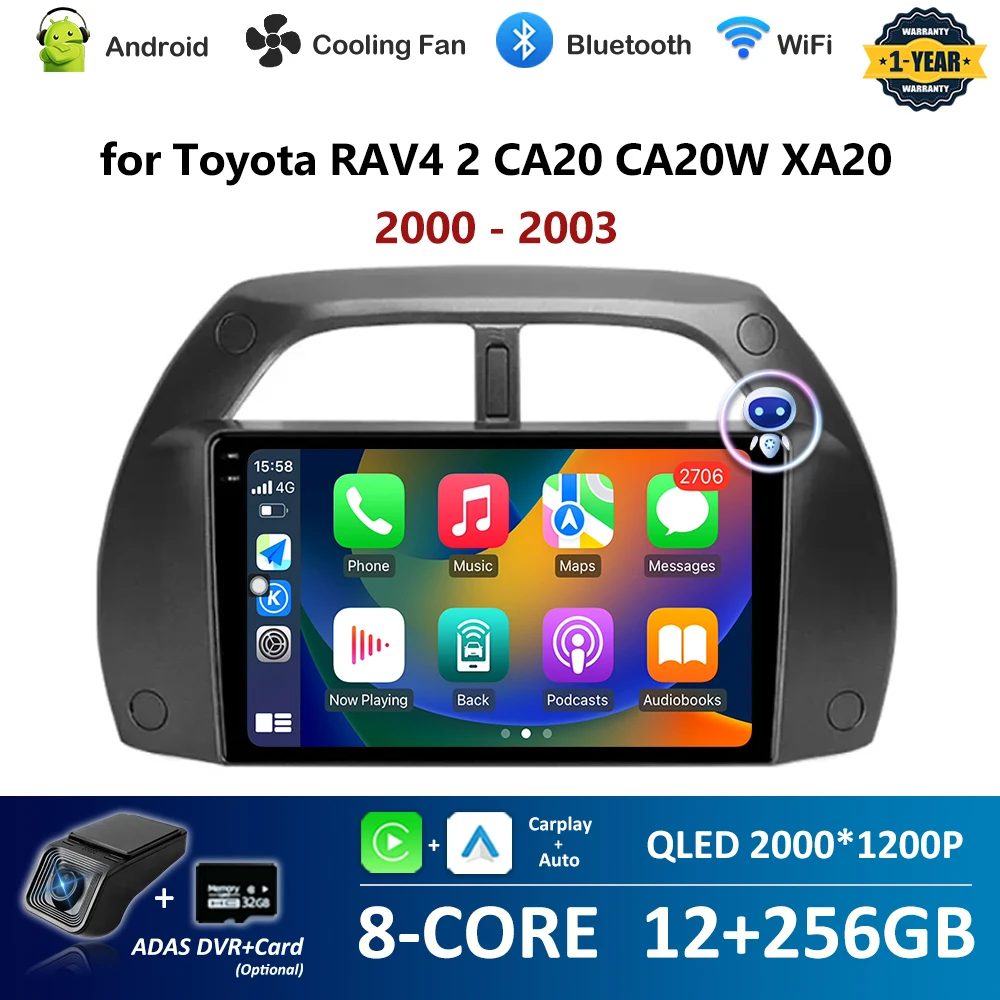 

Car Radio Multimedia Player Android OS 9 inch for Toyota RAV4 2 CA20 CA20W XA20 2000 - 2003 DSP Stereo 4G QLED Screen WiFi BT