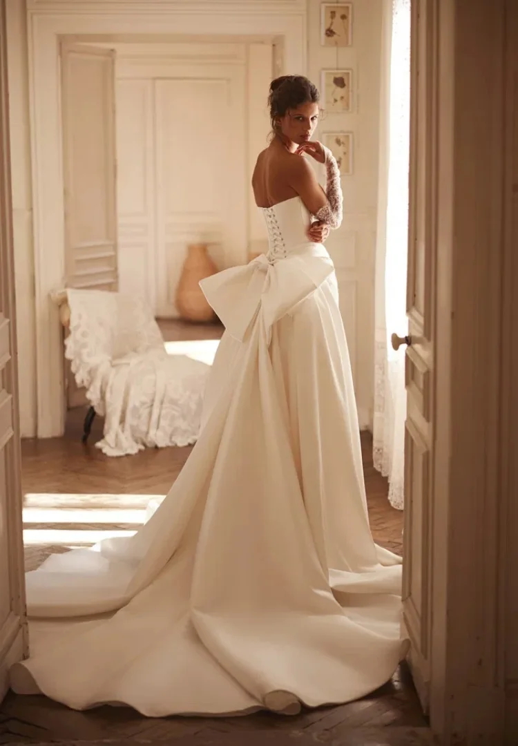 Vestido De Novia Corte Sirena Satin Wedding Dress Lace Long Sleeve Corset Desmontables Dresses For Woman Elegant Bespoke Bridal
