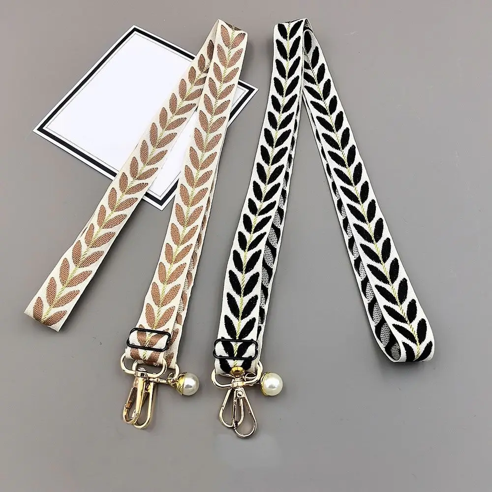

Adjustable Crossbody Phone Lanyard Wide Cloth Hanging Neck Long Phone Strap Pearl Pendant Leaf Cell Phone Lanyard Shoulder Strap