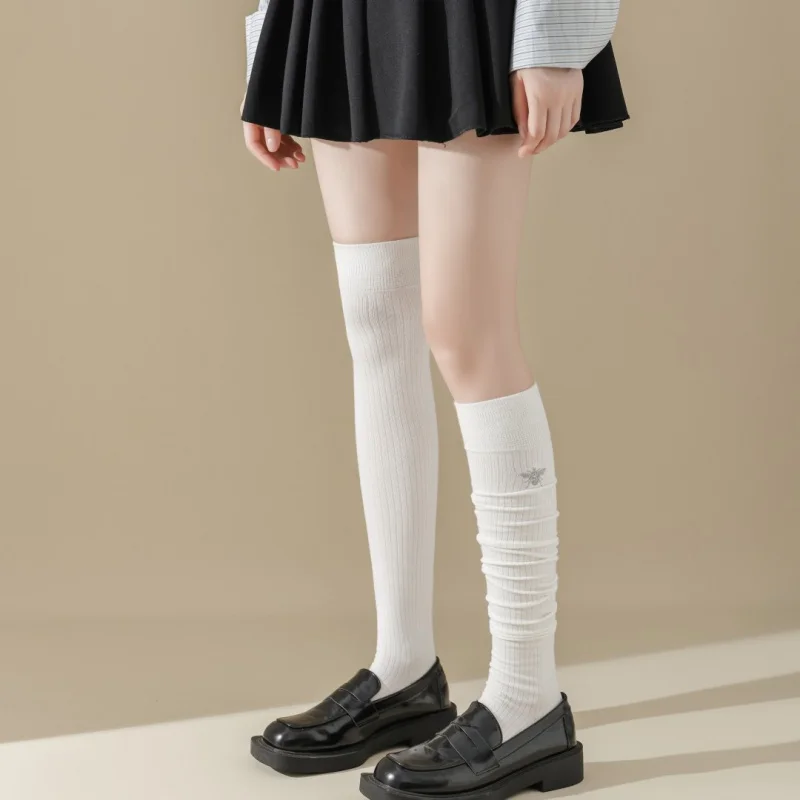 Slimming Shaping Cotton Socks for Women, Boneless Knee Socks, Embroidery Stockings, Autumn and Winter Trend