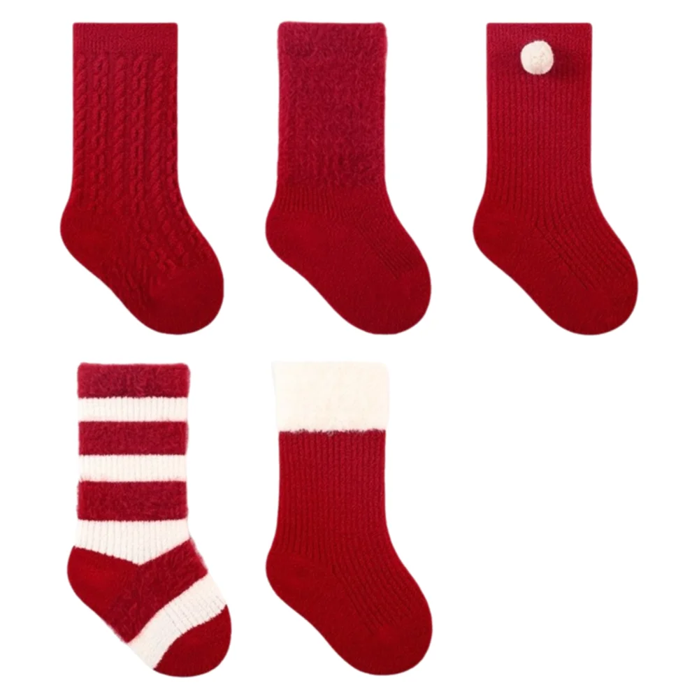 لطيف لينة السنة الجديدة الرضع الجوارب أفخم الأوسط أنبوب دافئ الأحمر الاطفال الجوارب الكرة شريط سميكة المخملية طفل الجوارب عطلة