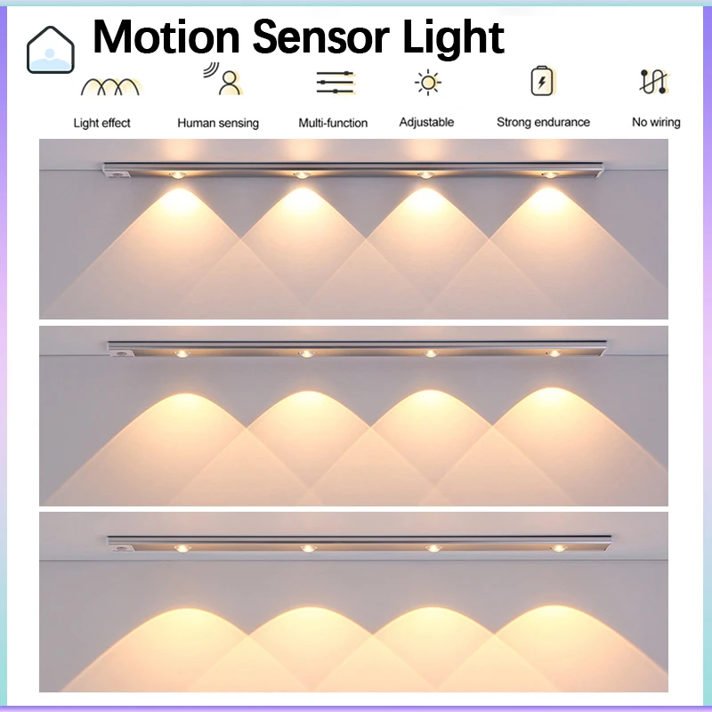 Lampu malam Sensor gerak nirkabel USB, lampu lemari anggur dekorasi rumah sangat tipis, lampu lorong lemari tangga berperekat