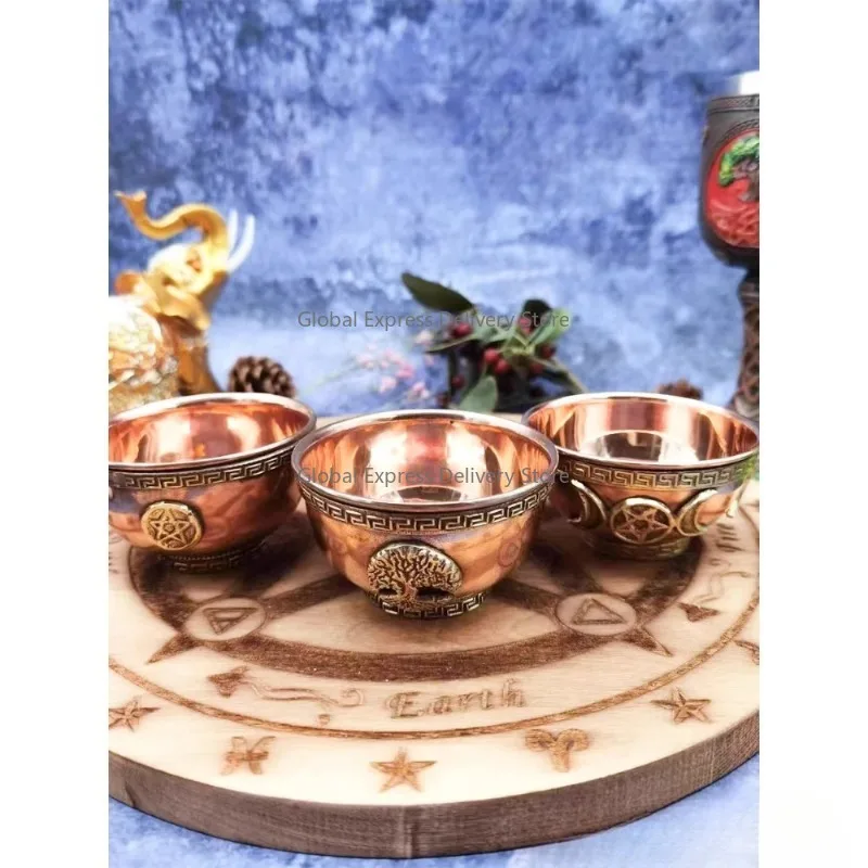 

Pure copper three-dimensional pentagram three-phase moon life tree copper bowl holy water sea salt flower and grass container