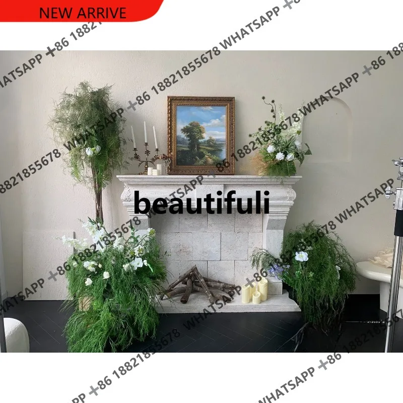 

D178 Натуральный травертиновый камин, старинный средневековый камин, декоративный шкаф