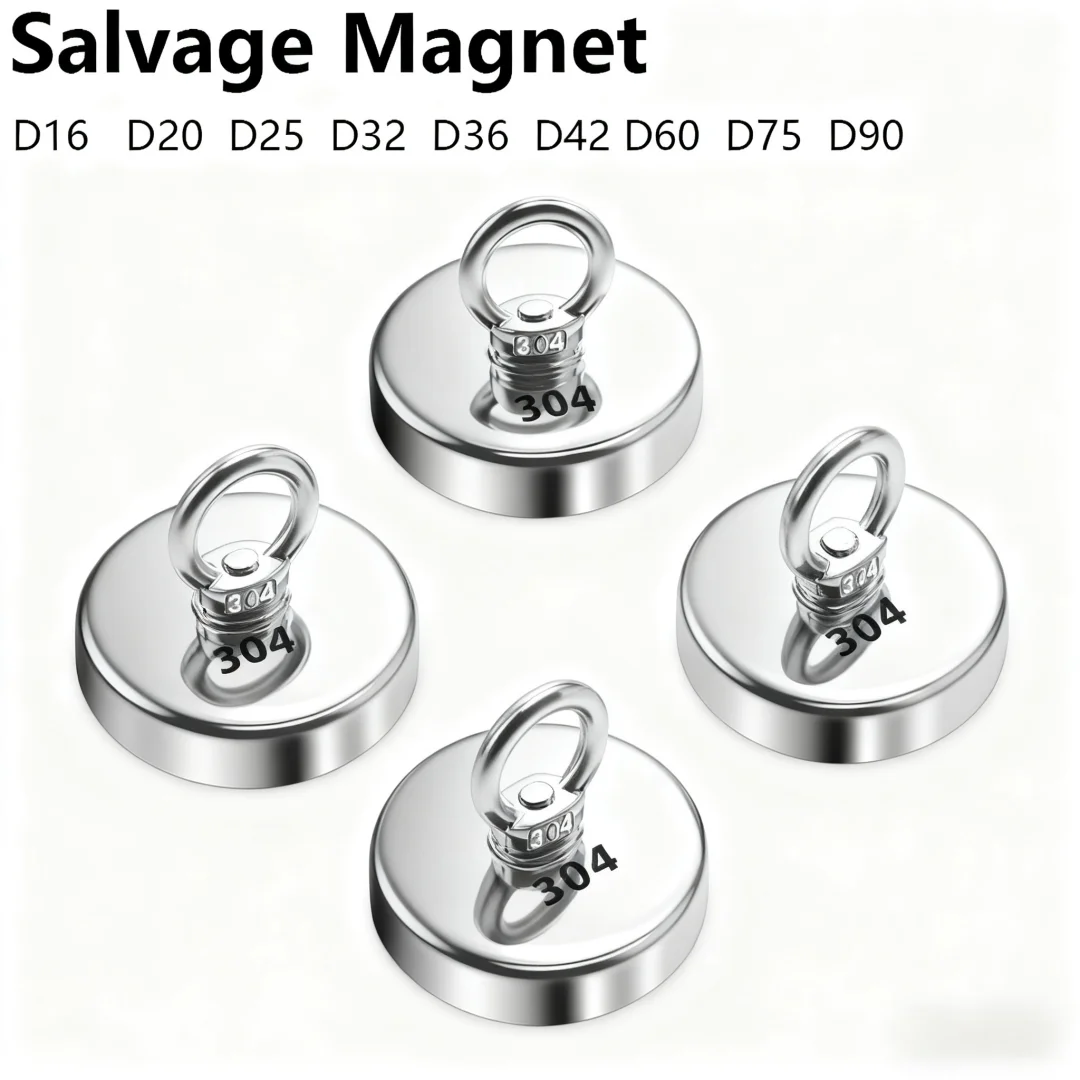 D16/20/25/32/36/60 Strong Neodymium Magnet Salvage Magnet Deep Sea Fishing Magnets Holder Pulling Mounting Pot with Ring Eyebolt