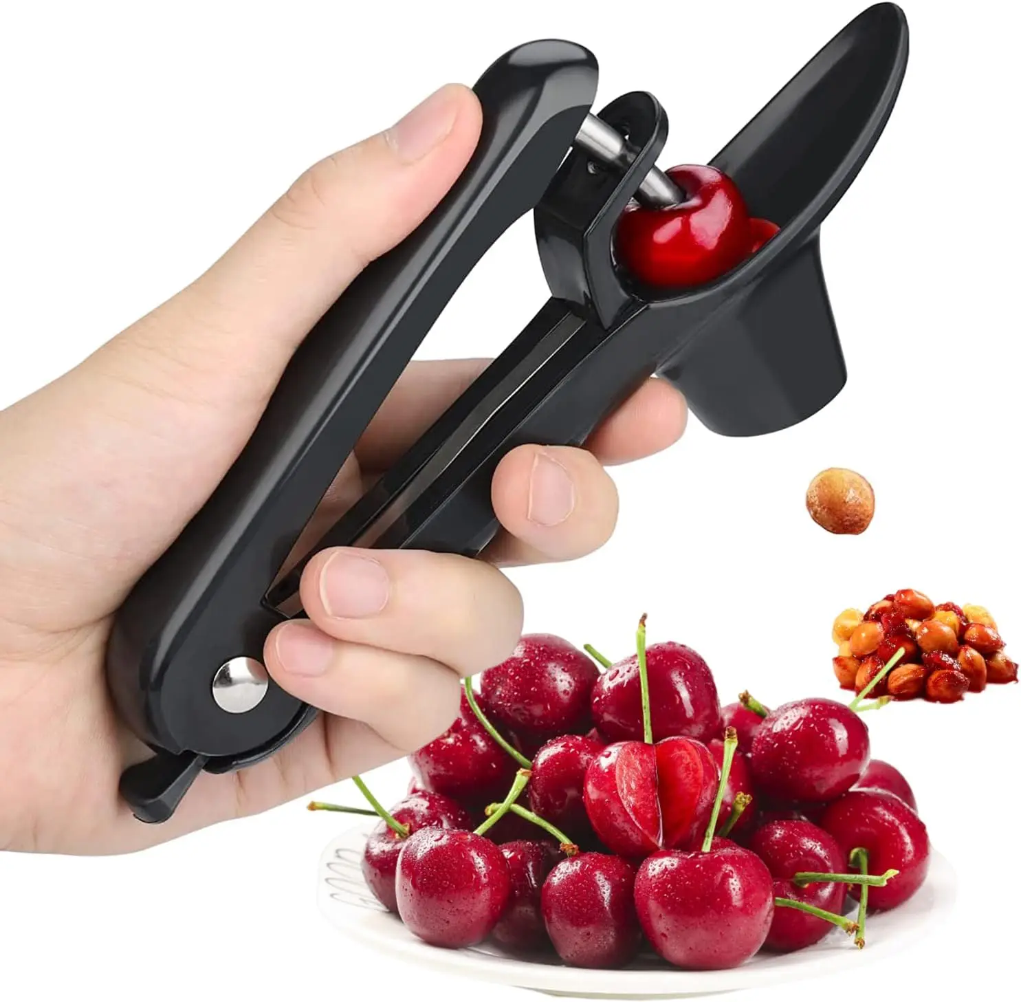 Descorazonador de cerezas, herramienta de acero inoxidable para deshuesar aceitunas y cerezas con diseño de bloqueo, removedor de huesos de frutas multifunción para mermelada