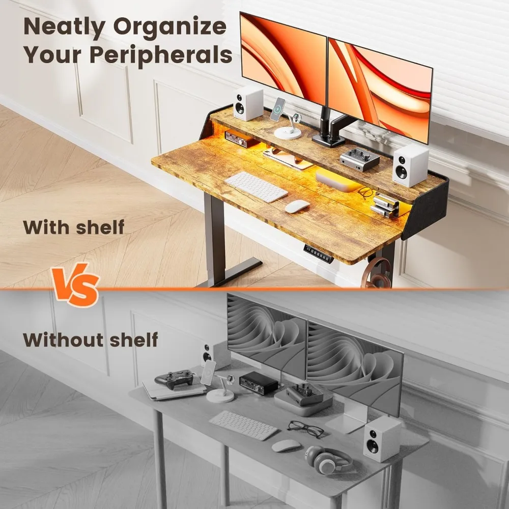 مكتب ألعاب كهربائي RGB قابل للتعديل مع رف، ارتفاع مزدوج، 55 بوصة × 28 بوصة #6