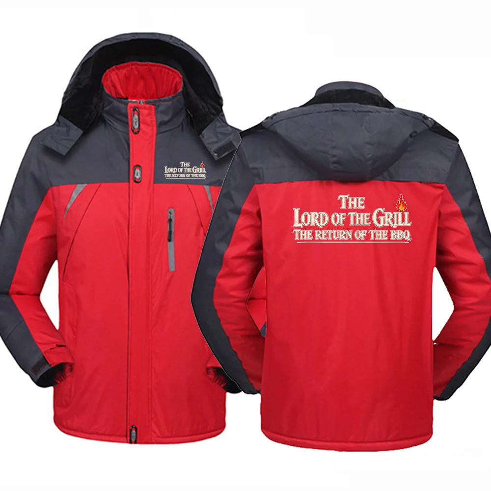 Lord Of The Grill The Return Of The Bbq Mens Jacket Fleece Parka Coat Detached Hood Windproof Placket Outdoor Coat Winter Hoodie