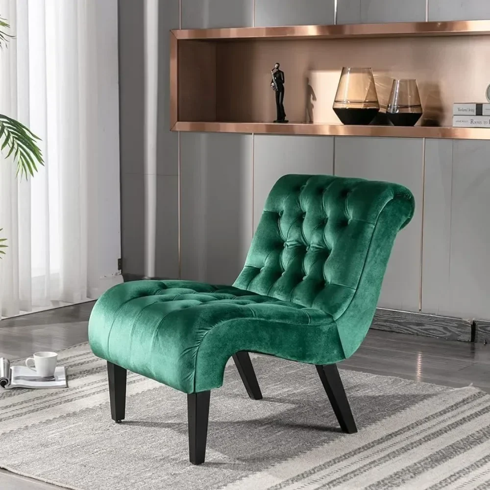 

Green Velvet Accent Living Room, Chaise Lounge Single Sofa, Leisure Chair with Rubber Wood Living Room Leisures Sofa Chaises