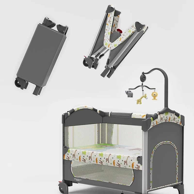 

Foldable and multifunctional baby crib, portable and mobile neonatal splicing large bed