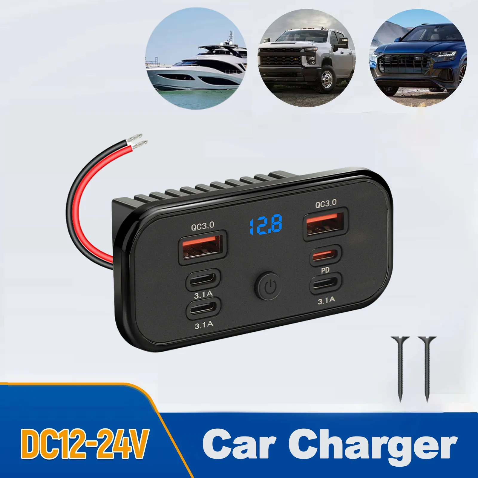 KEBIDUMEI NEW 4/6 Ports RV Type C USB Outlet with Power Switch QC3.0 PD Quick Charge Socket for 12V/24V Car Truck Marine