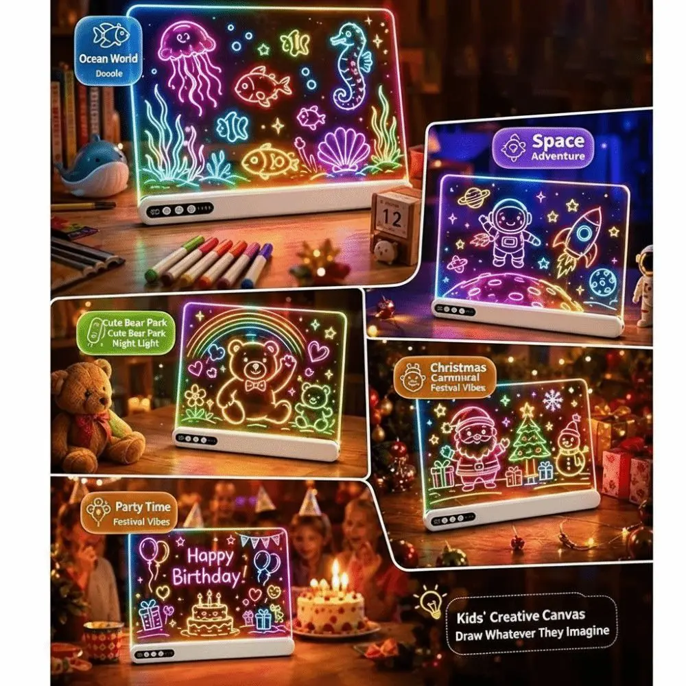 Glow Rechargeable LED Drawing Board Built-in Stand Erasable Glow Doodle Board Acrylic Neon Board Home Use