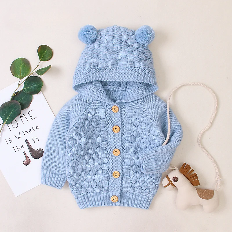 Children Sweater 0-24M Winter Baby Girls Boys Knitted Hoodie Sweater Tops Warm Autumn Kids Cartoon Long Sleeve Jacket Outwear