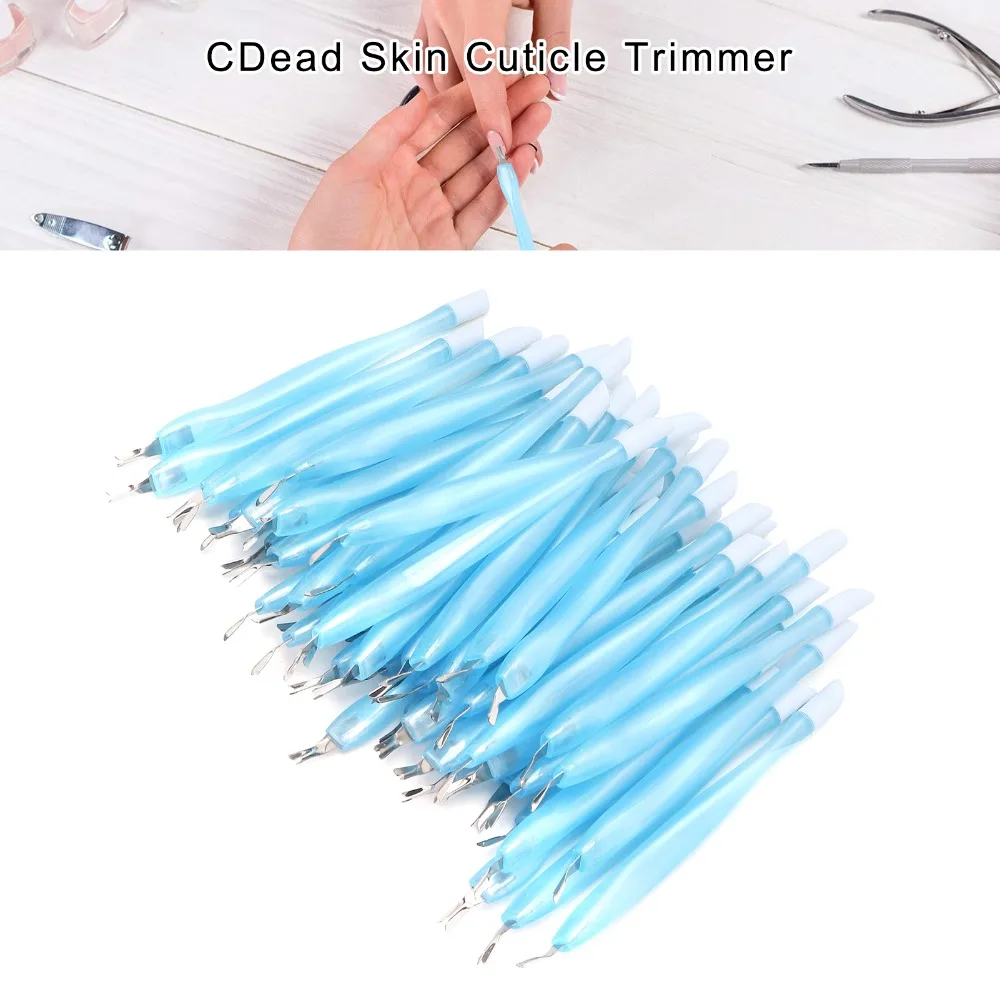 50PCS Double Head Dead Skin Trimmer Dual Tipped V Shaped Cuticle Trimmer Stainless Steel Plastic Handle Nail Cleaner