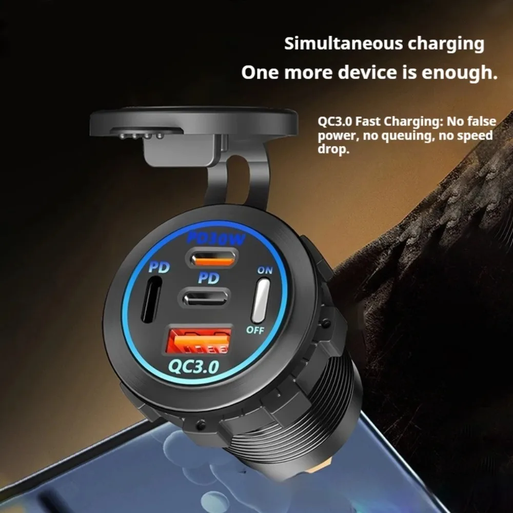 83W PD QC3.0 4-Port Car Charger Socket with ON-OFF Switch, 12-24V Universal Type-C USB Fast Charger for Motorcycle Truck RV Boat - view 2