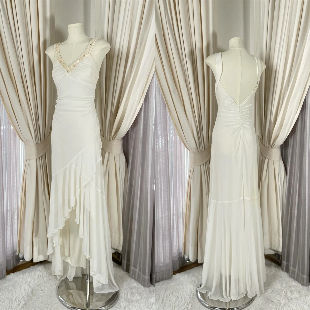 

Customized Delicate White Chiffon Evening Dress Elegant Graceful Sweetheart Spaghetti Zipper Back Special Occasion Gowns