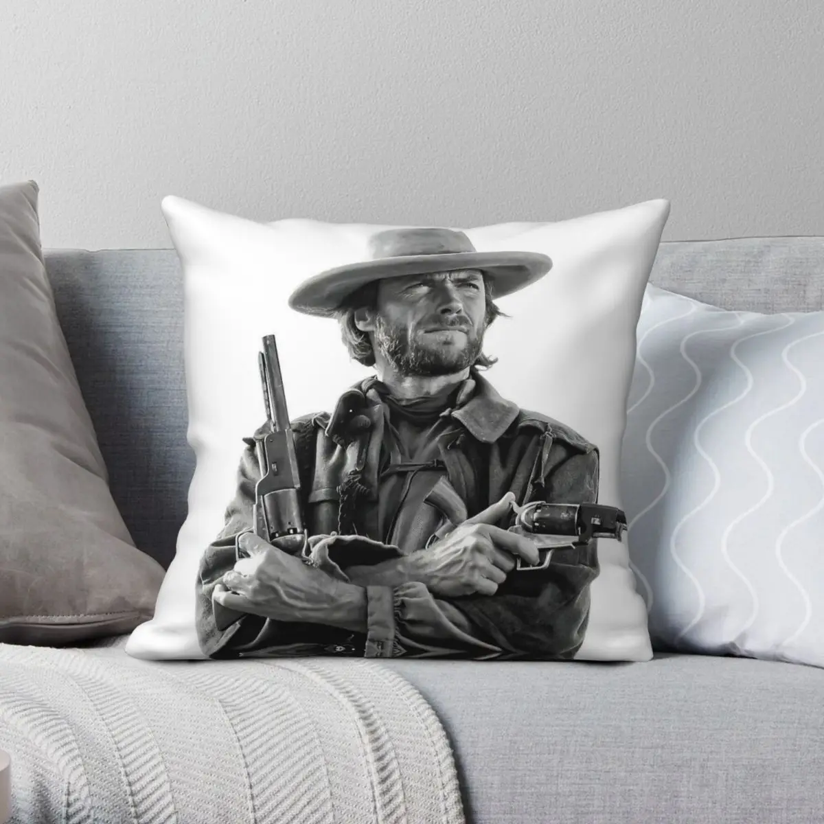 Clint Eastwood Vintage Cowboy Pillowcase Polyester Linen Velvet Printed Zip Decorative Throw Pillow Case Bed Cushion Case