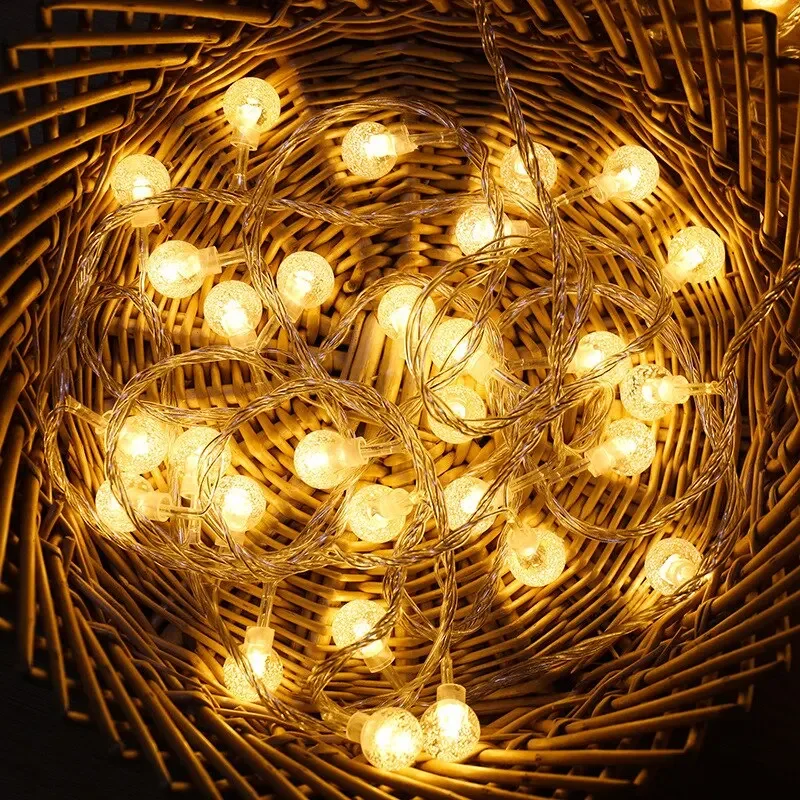 

LED String Lights Outdoor Ramadan Decoraitons 2026 Valentine's Day Crystal Ball Chain Garland Lamp Fairy Home Wedding Garden