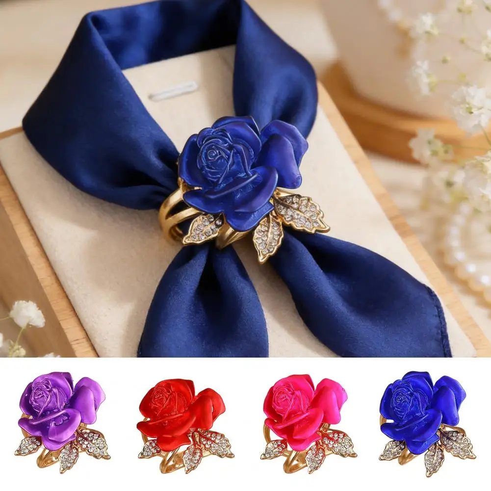 Rosen-Schalring mit Strass-Blume, Eleganter Schalhalter-Schiebering für Damen-Seidenschals, Tücher und Halstücher
