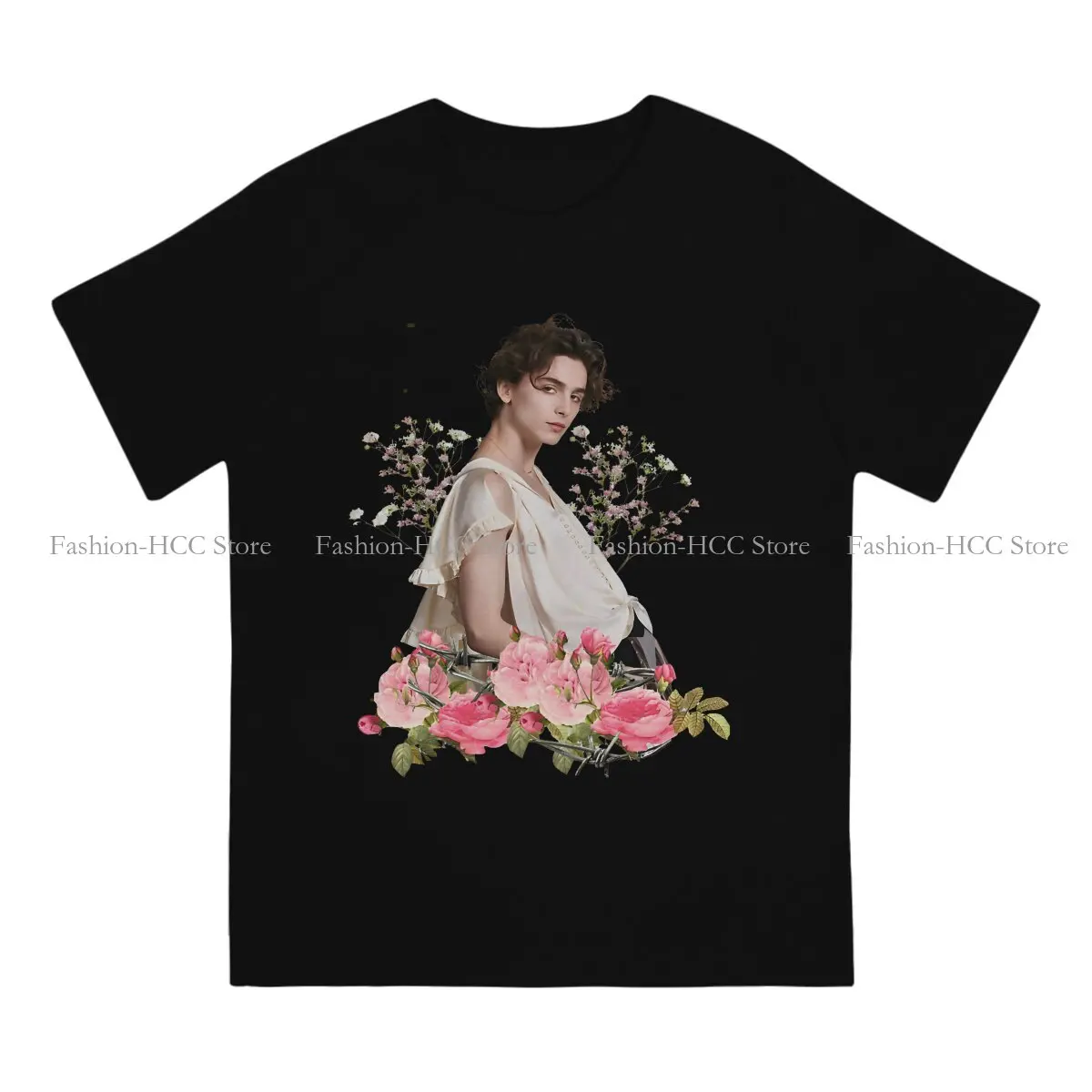 Vintage Floral Hipster TShirts Timothée Chalamet Men Style Fabric Streetwear T Shirt image 2