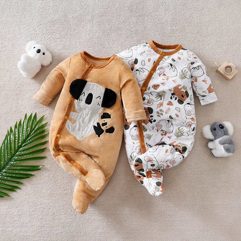 

Baby Clothes Cute Cartoon Koala Comfortable Soft Boy And Girl Spring And Autumn Long Sleeved Baby Bag Foot Jumpsuit 2-Piece Set