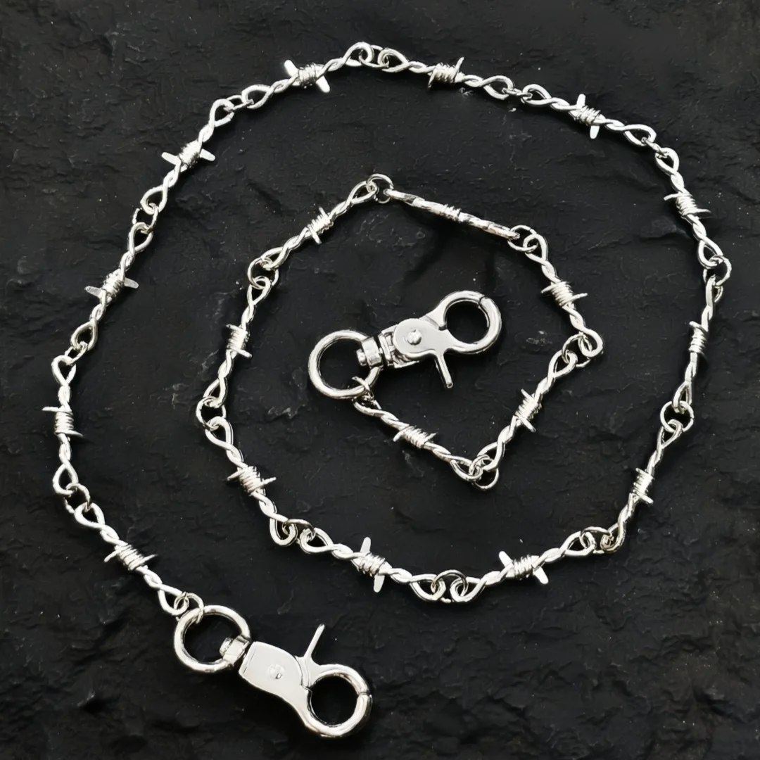 Vintage Distressed Antique Silver Thorn Pants Chain & Necklace, Punk Hip-Hop Y2K Metal Accessory, Keychain, Bag Charm