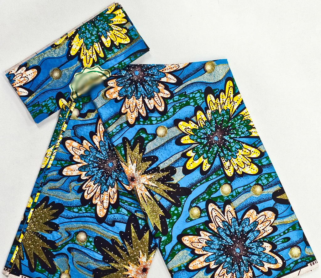 

New Super Good African Real Wax Fabric Batik 100 Cotton Material With Stones Grand Wax Prints Pagne Kente Shiny 6yards