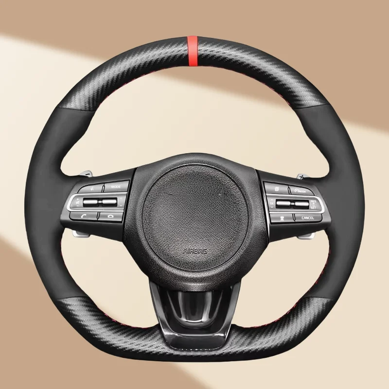 Car Steering Wheel Cover Black Suede Matte Carbon Fiber Leather For Kia Stinger 2017 2018 2019 2020 Auto Interior Accessories ﻿