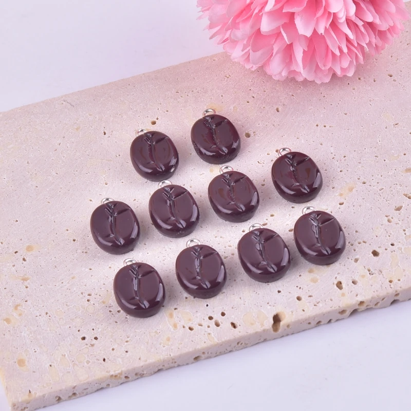 10pcs/pack Fashion Coffee Bean Resin Charms for Earring Necklace Jewelry DIY Making 13*20mm