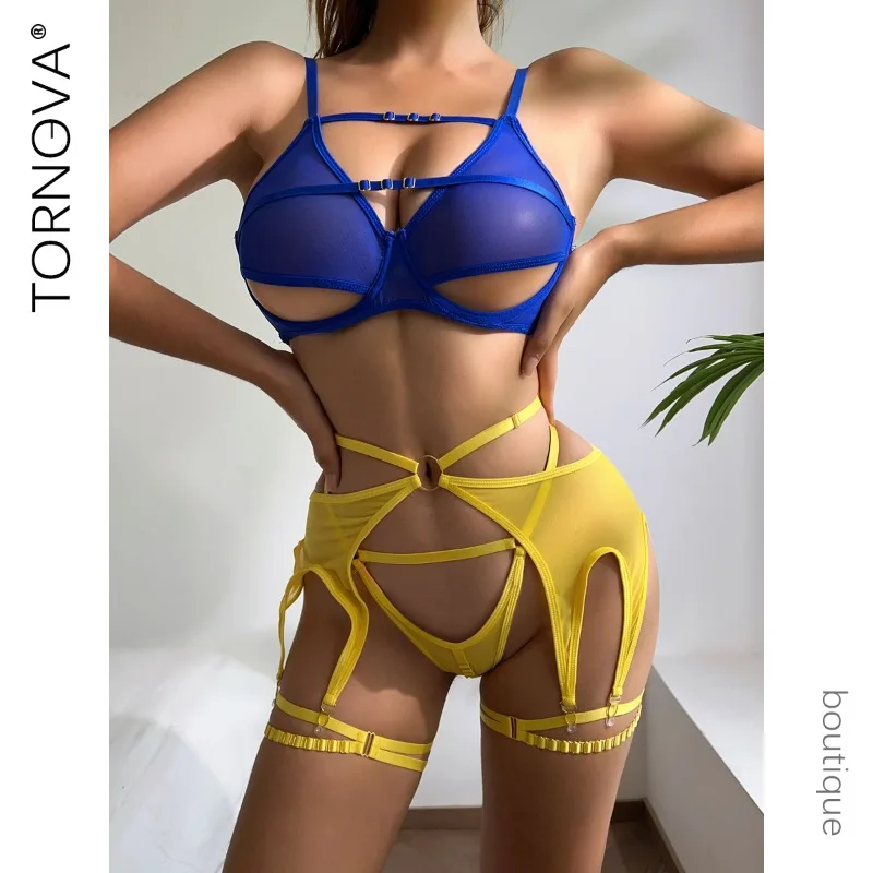 

Tornova Lingeries Sexy Hot Garter Belt Steel Ring Sexy Underwear Contrast Color Body Shape Set Hollow Out Sexy Lingerie Set New
