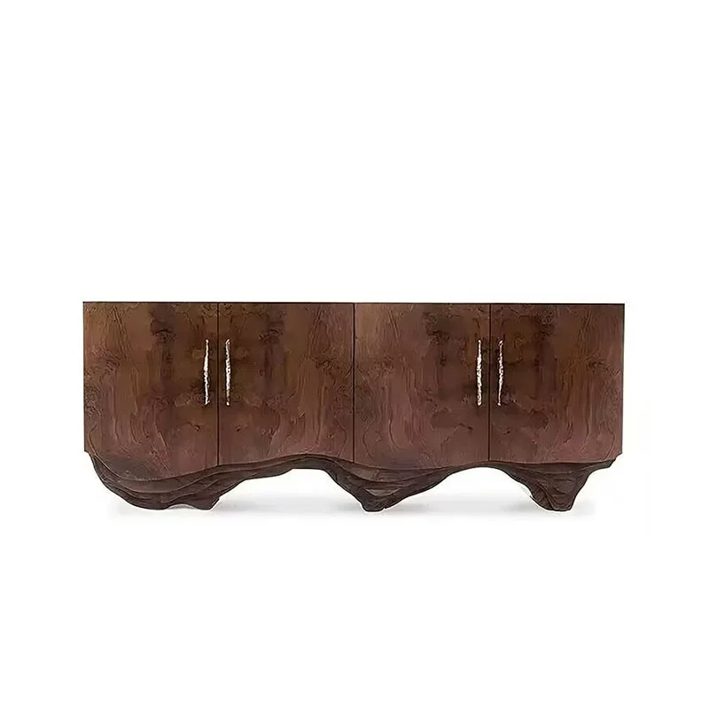 Light luxury dining side cabinet, living room integrated against the wall, high-end walnut porch cabinet