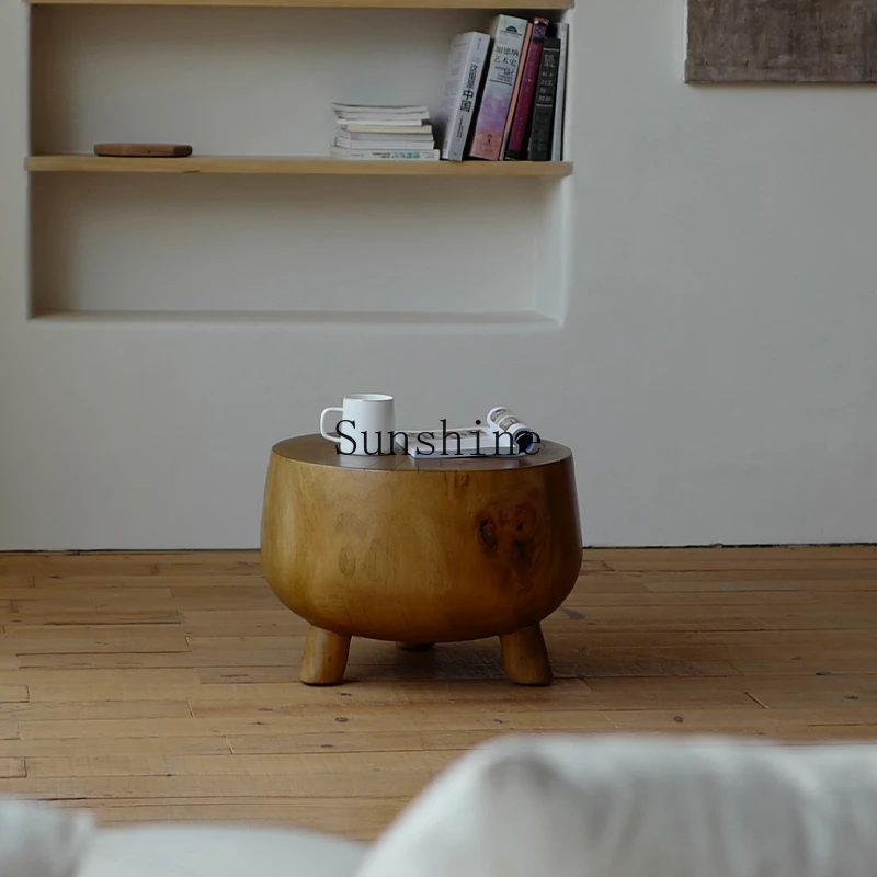 Solid wood small apartment living room round wabi-sabi Japanese creative tree stump coffee table