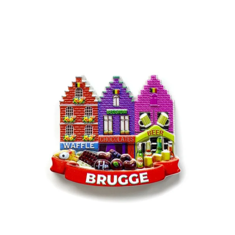 

Belgium Bruges Traditional Houses 3D Resin Fridge Magnet Waffle Chocolate Beer Magneten Kühlschrank Strong Magnet Cute Magnets