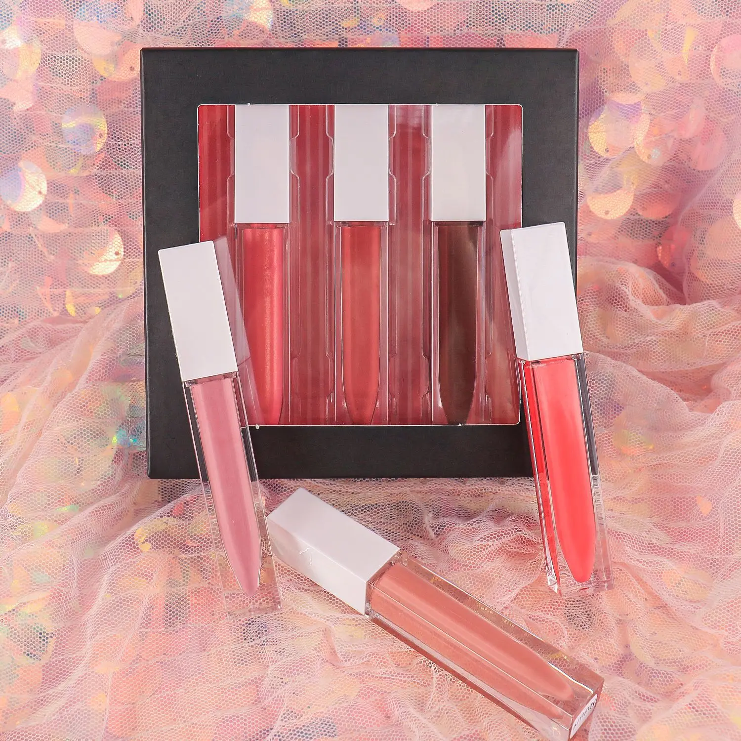 Liquid Lipstick Kit 3pcs/set Gift Box Pigment Lip Gloss Private Label Cosmetic Waterproof Vegan Lipgloss Wholesale Bulk Business