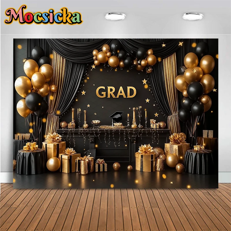 Mocsicka GRAD Backdrop Photography Shooting Props Graduation Doctor's Hat Decorations Graduate Portrait Background Studio Banner