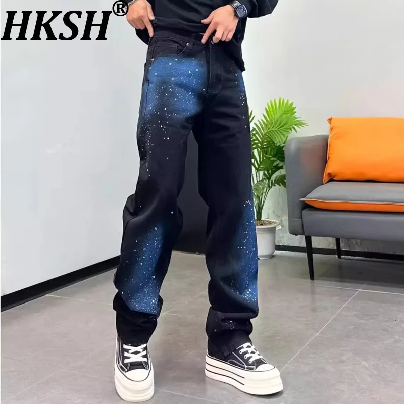 

HKSH Spring New Men's Starry Sky Color Graffiti Print Jeans Tide Straight Stylish High Street Denim Pants Fashion Casual HK21708