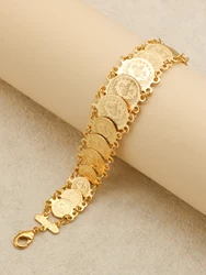 1 Piece Copper Material Gold Color Women Bracelets Middle East Dubai Single Row Coin Copper Bracelet Banquet Vintage Bangle