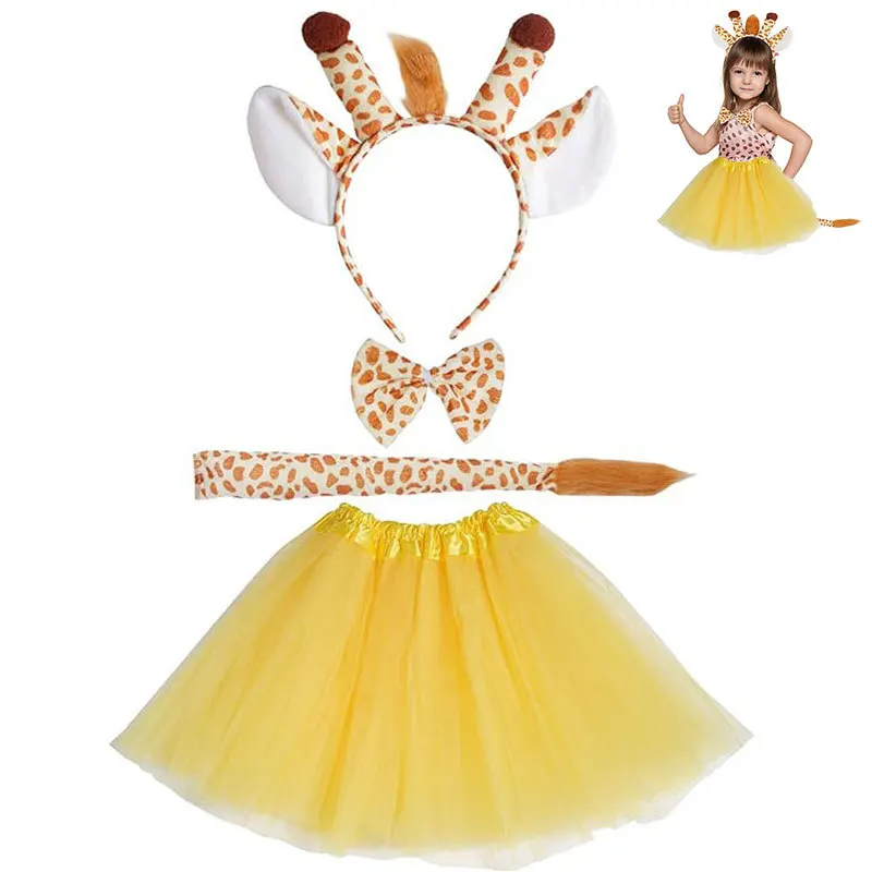 Bandeau en bois de girafe pour Halloween, avec oreilles, queue d'âne, nœud papillon, accessoires de fête costumée d'halloween et de noël, 2025