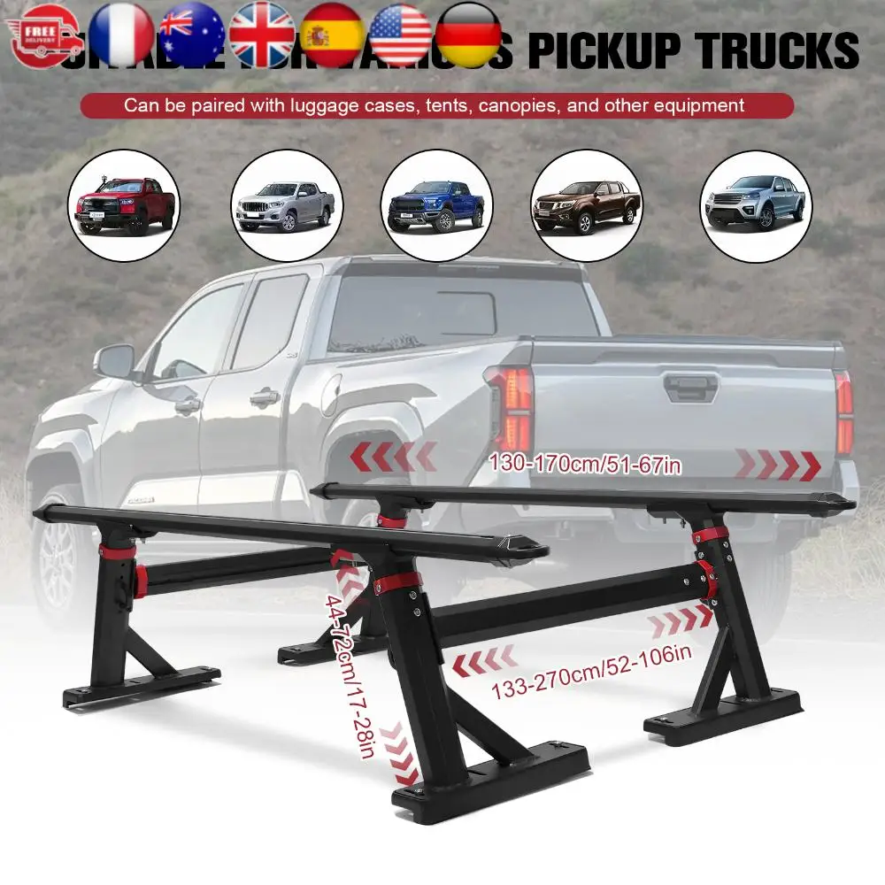 แร็คหลังคาสำหรับบรรทุกสัมภาระแบบปรับความสูงได้ 18-28 นิ้ว สำหรับรถกระบะ Ford/Gladiator/Tundra/Tacoma/Nissan