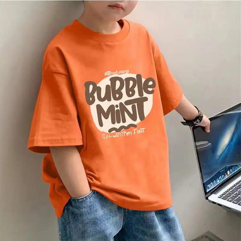 Trendy Brand Letter Personalized Printed Children's T-shirt 100% Pure Cotton New Parent-child Casual Round Neck T-shirt