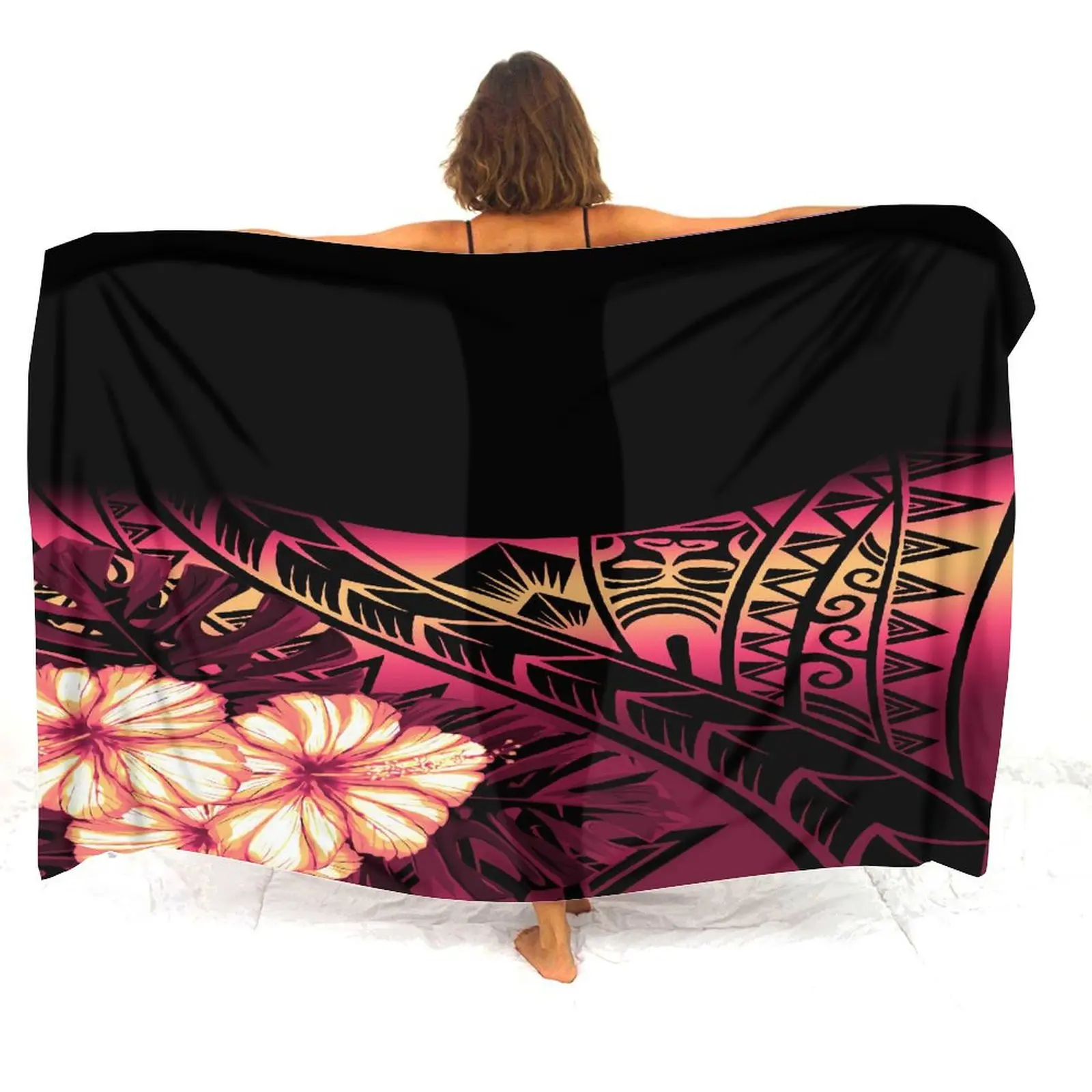 One-Piece All-In-One Coat For Women Sun Sarong Light Summer Getaway Cover-Up Bikini Custom-Designed With Polynesian Print Patter