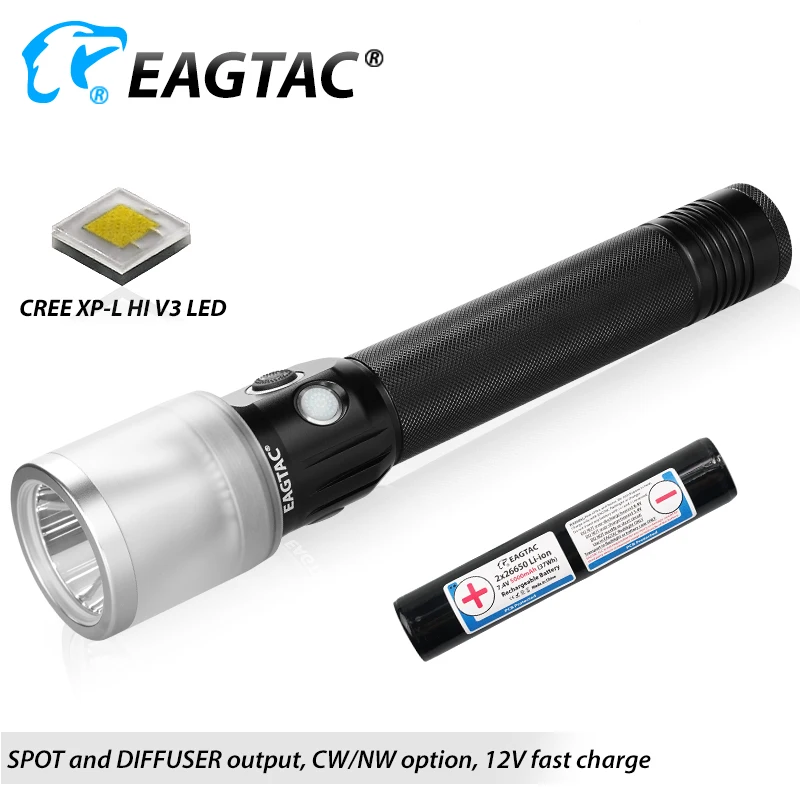 EAGTAC SX30L2-DR Spot Diffuser LED Flashlight 2640 Lumens Dual Switch Duty Torch Tactical Rechargeable Light Patented Design