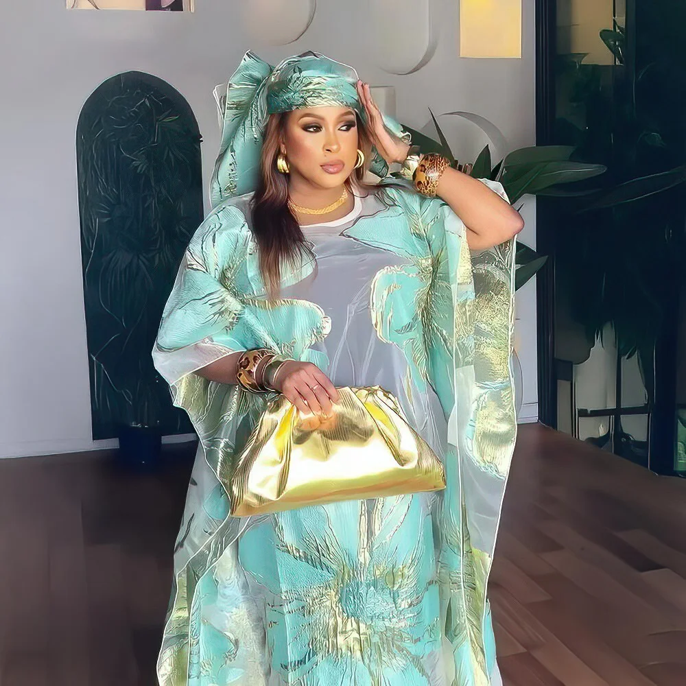 فساتين سهرة أفريقية فاخرة مكونة من قطعتين للنساء ملابس حفلات عصرية جديدة مع وشاح للرأس