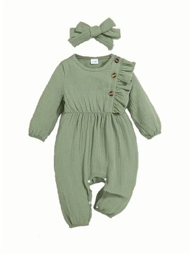 

New fashion autumn baby girl green jumpsuit crawling clothes