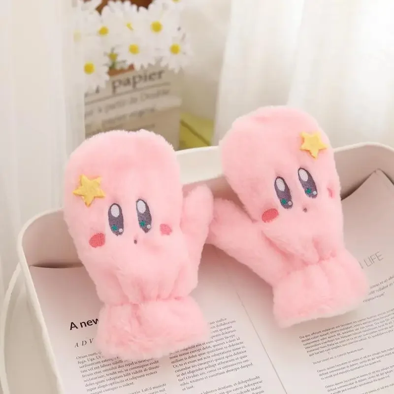 Cute Kirby Plush Hat Scarf Gloves Autumn Winter Women\'s Warm Cap Scarves Skin-friendly Soft Children\'s Scarf Glove Girls Gift