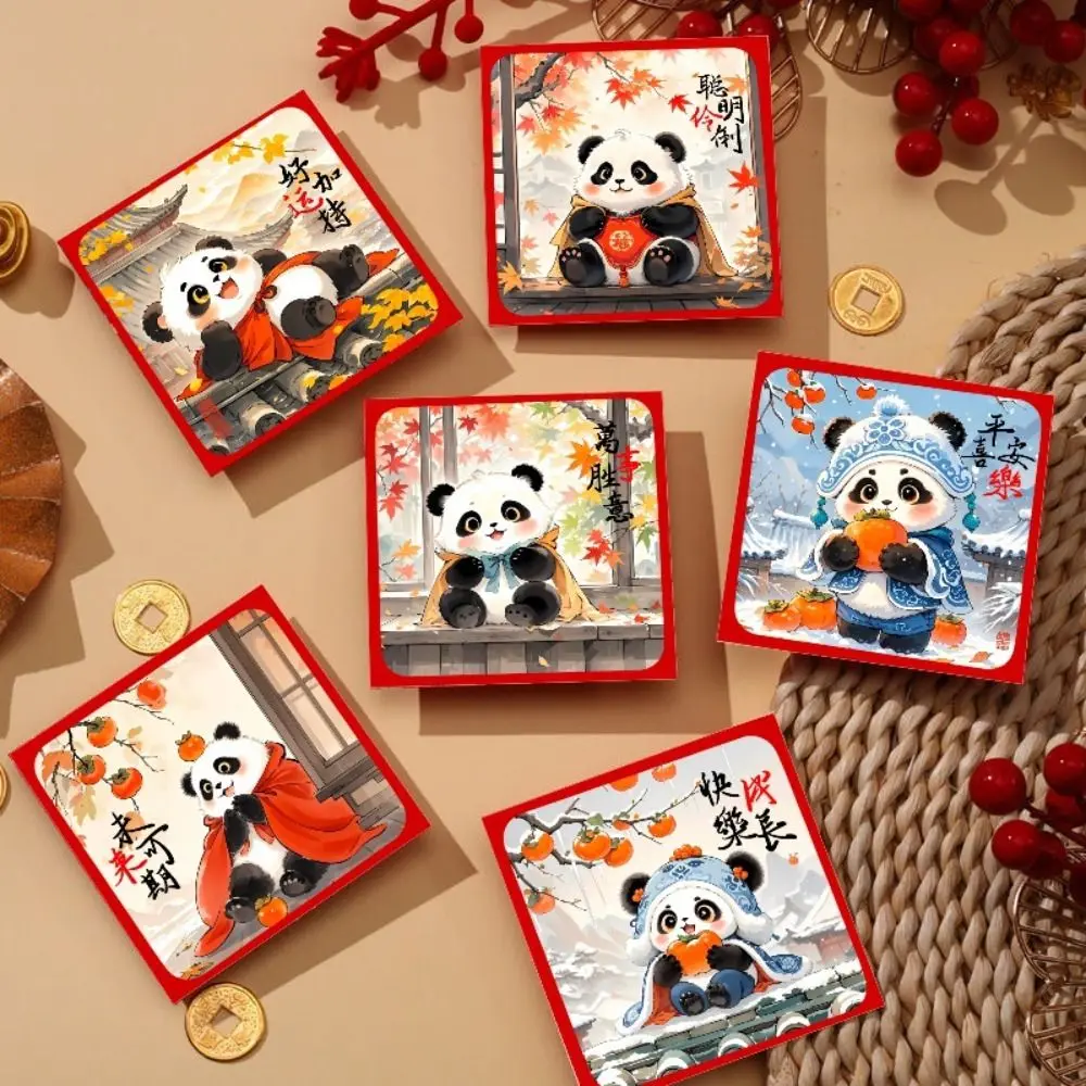 6pcs Cute New Year Panda Red Envelopes Chinese Style Hongbao Children Money Pocket Traditional Blessing Lucky Money Packets