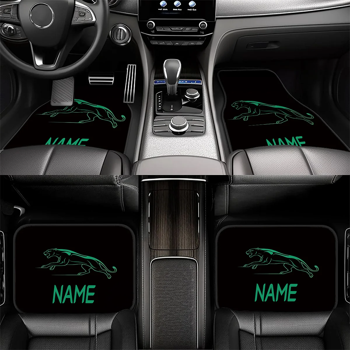 [Customizable Name Car Mats] 4pcs Customizable Name Car Mats Featuring A Soaring For JAGUAR Silhouette Design - The Perfect Gift