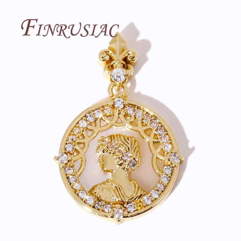 Messing mit rundem Königin-Zirkon-Anhänger für Halsketten, 18 Karat vergoldetes Metall, Königin-Charms für Schmuckherstellung, DIY-Zubehör